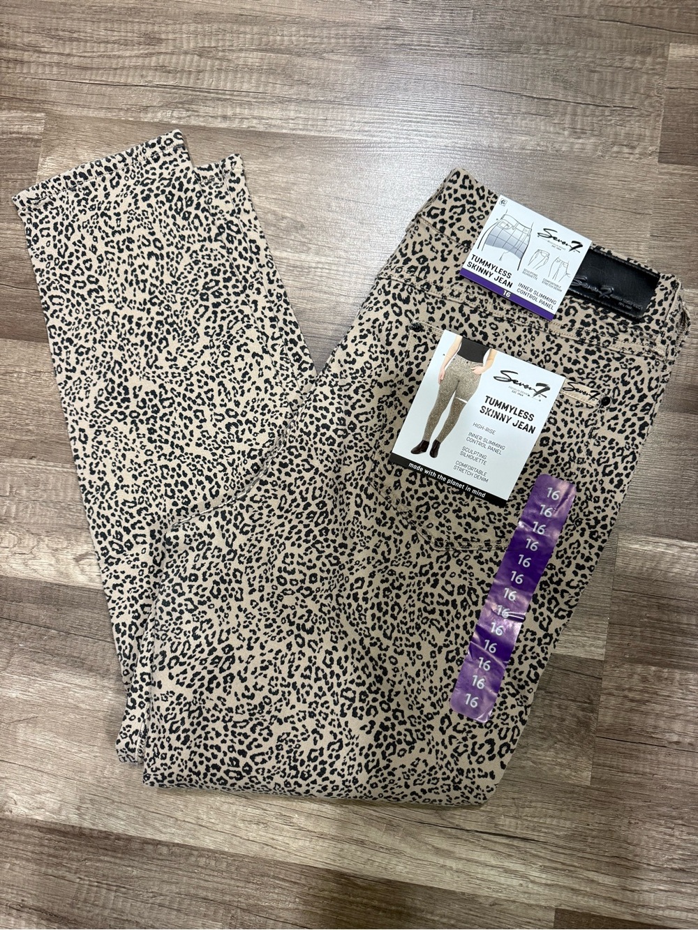 Seven7 Women's Tummyless Leopard Print Skinny Jeans - Beige/Black